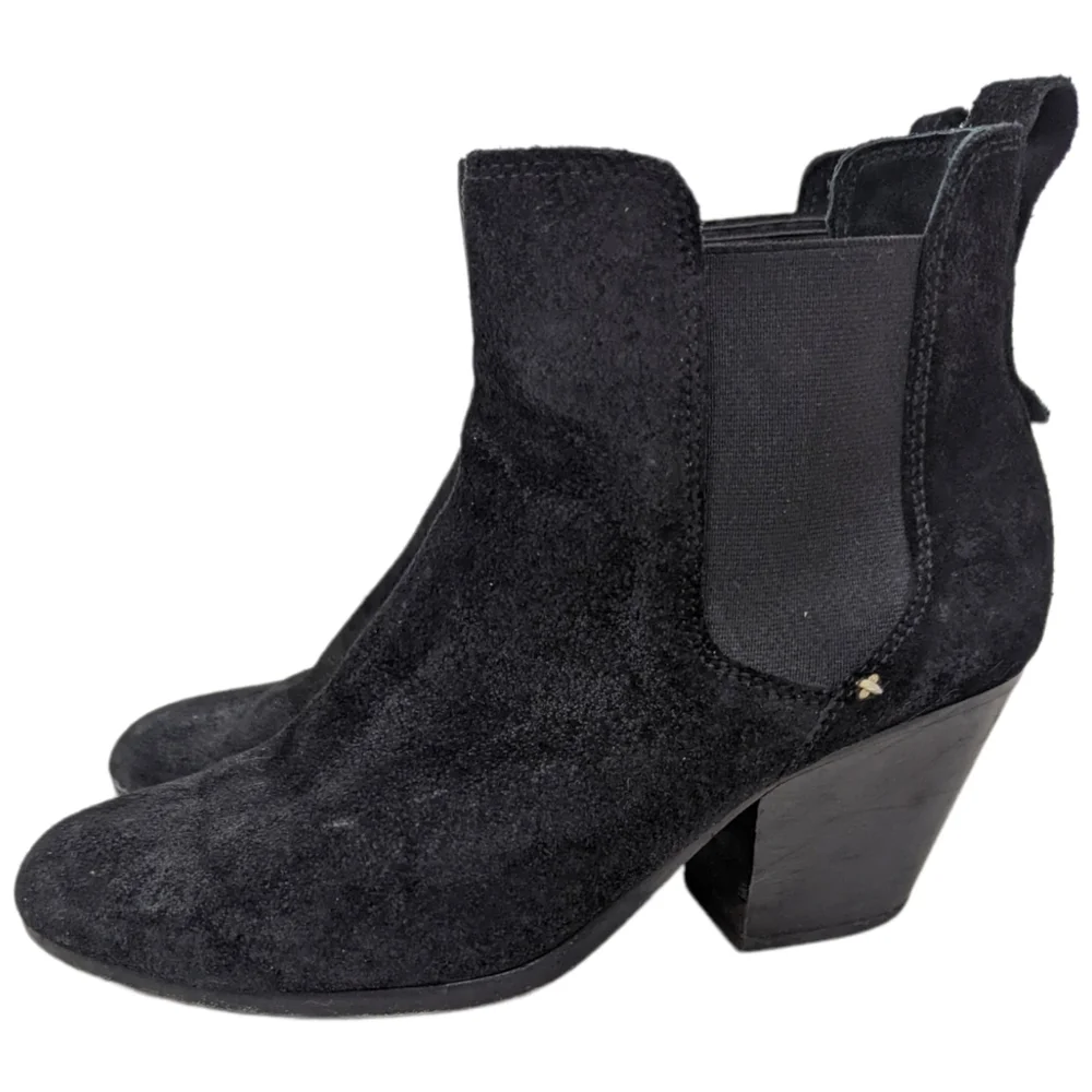 Rag & Bone Ankle Boots Booties Devon Suede Leather Heeled Black Women's 40 - Picture 1 of 15